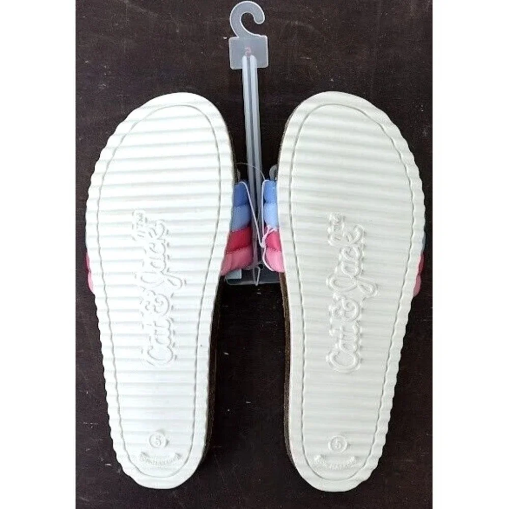 Cat Jack Kids Girls Slide‎ Sandals Size 5 Rainbow Striped Padded Slip On Shoes